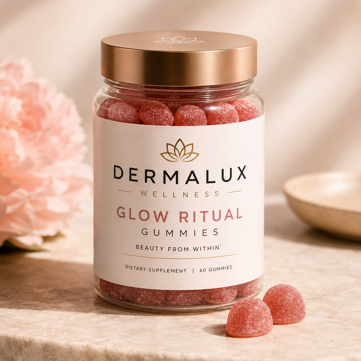 Dermalux Glow Ritual beauty gummies jar for hair, skin and nails — 60 gummies