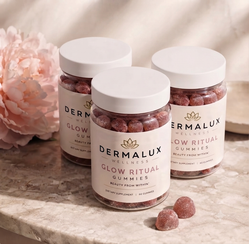 Dermalux Glow Ritual 90-Day Ritual — three-jar 3-month supply of beauty gummies for hair, skin and nails, white lids